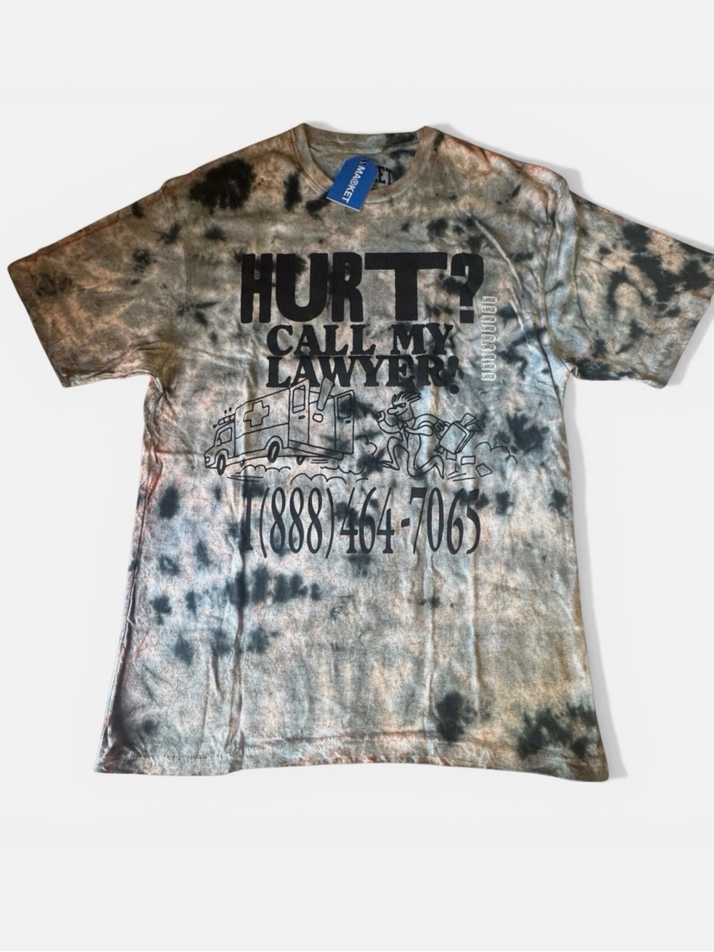MArket Tie-Dye "HURT? CALL MY LAWYER" Graphic Tee - Black, Gray